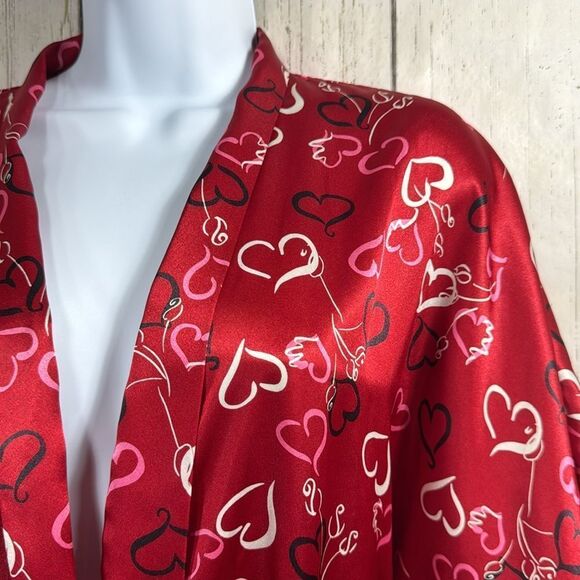 Morgan Taylor Intimates Womens Robe Red Hearts Belted Satin Lounge Sleepwear - Picture 4 of 16